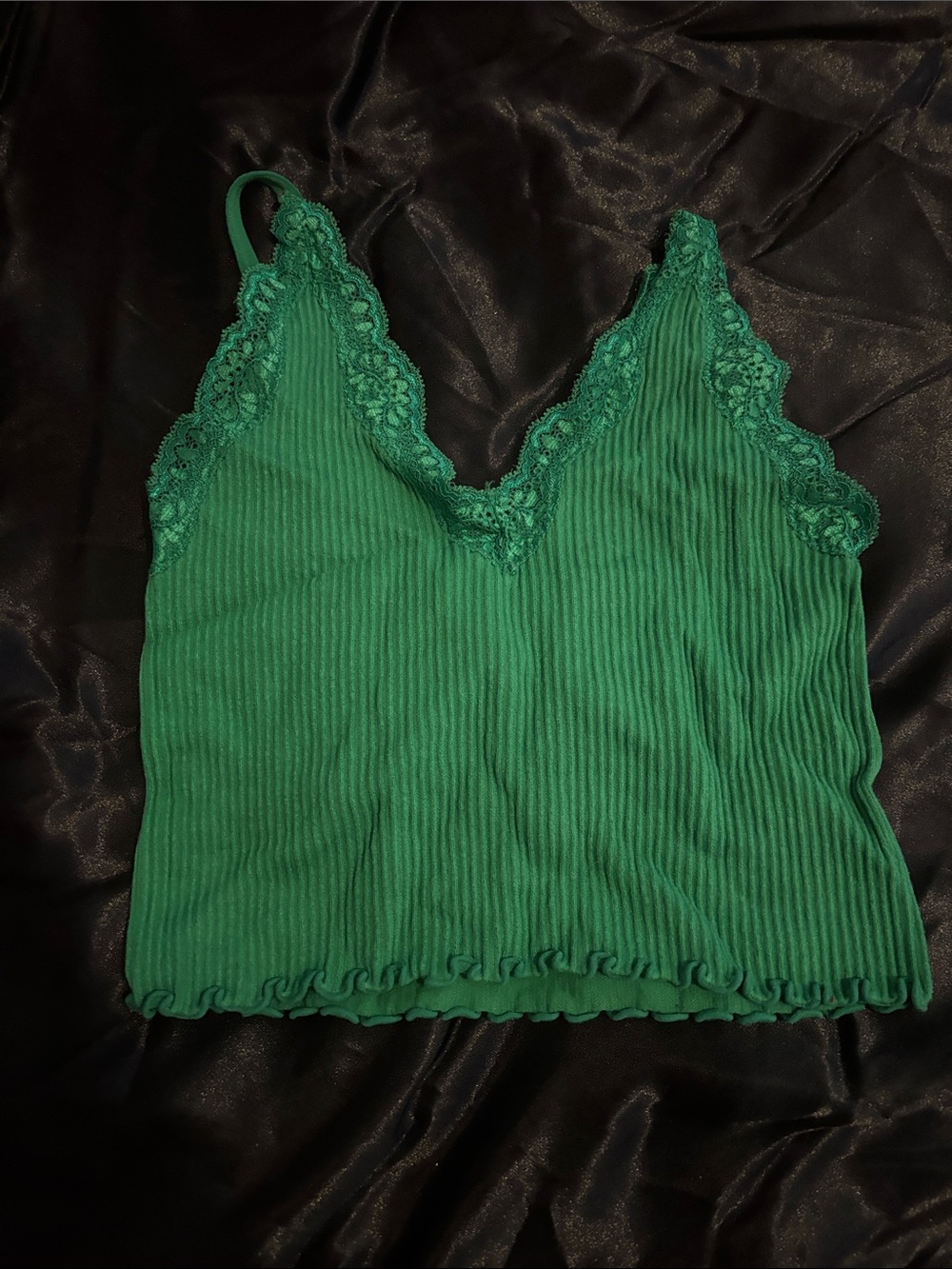 Francesca's Collections Emerald Green Ribbed Lace-Trim Cami